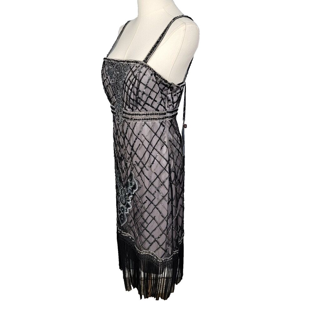 Sue Wong New Size 8/Med Beaded Dress Fringe New Gatsby Hoco Platinum Black - Picture 4 of 17